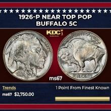 1926-p Buffalo Nickel Near Top Pop 5c ms67 SEGS