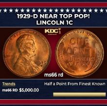 1929-d Lincoln Cent Near Top Pop! 1c ms66 rd SEGS
