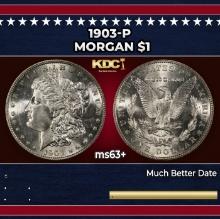 1903-p Morgan Dollar $1 Grades ms63+
