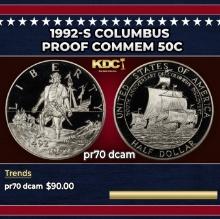 1992-s Columbus Proof Modern Commem Half Dollar 50c pr70 dcam SEGS