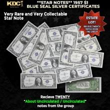 20x **STAR NOTES** 1957 $1 Blue Seal Silver Certificates Grades AU/CU