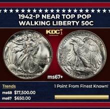 1942-p Walking Liberty Half Dollar Near Top Pop 50c ms67+ SEGS