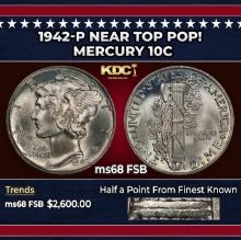 1942-p Mercury Dime Near Top Pop! 10c ms68 FSB SEGS