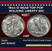 1944-d Walking Liberty Half Dollar Near Top Pop 50c ms67 SEGS