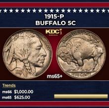 1915-p Buffalo Nickel 5c Grades ms65+