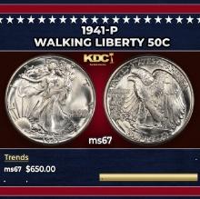 1941-p Walking Liberty Half Dollar 50c ms67 SEGS