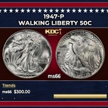 1947-p Walking Liberty Half Dollar 50c Grades ms66