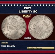 1907 Liberty Nickel 5c Grades ms65