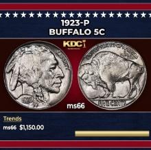 1923-p Buffalo Nickel 5c ms66 SEGS