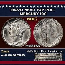 1945-d Mercury Dime Near Top Pop! 10c ms68 FSB SEGS