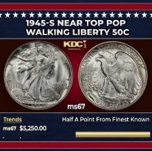 1945-s Walking Liberty Half Dollar Near Top Pop 50c ms67 SEGS