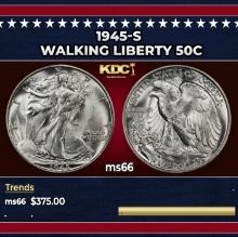 1945-s Walking Liberty Half Dollar 50c Grades ms66