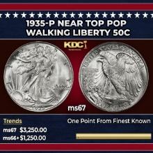 1935-p Walking Liberty Half Dollar Near Top Pop 50c ms67 SEGS
