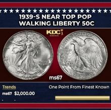 1939-s Walking Liberty Half Dollar Near Top Pop 50c ms67 SEGS