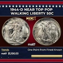 1944-d Walking Liberty Half Dollar Near Top Pop 50c ms67 SEGS