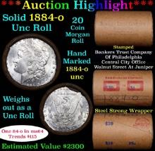 Full solid date 1884-o Uncirculated Morgan silver dollar roll, 20 coins