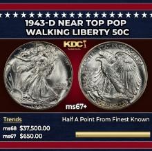 1943-d Walking Liberty Half Dollar Near Top Pop 50c ms67+ SEGS