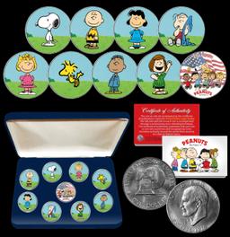 9 Coin Charlie Brown Peanuts Gang and Snoopy 1976 Eisenhower $1 Set w/ Display Box Other Toy