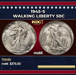 1945-s Walking Liberty Half Dollar 50c Grades ms66