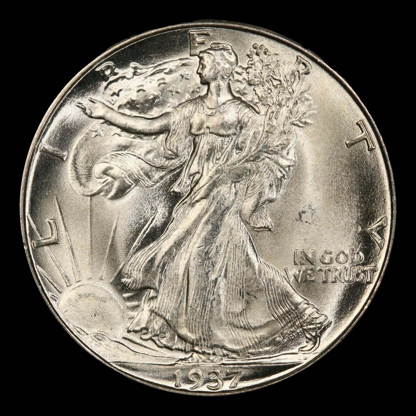 1937-d Walking Liberty Half Dollar Near Top Pop 50c ms67+ SEGS