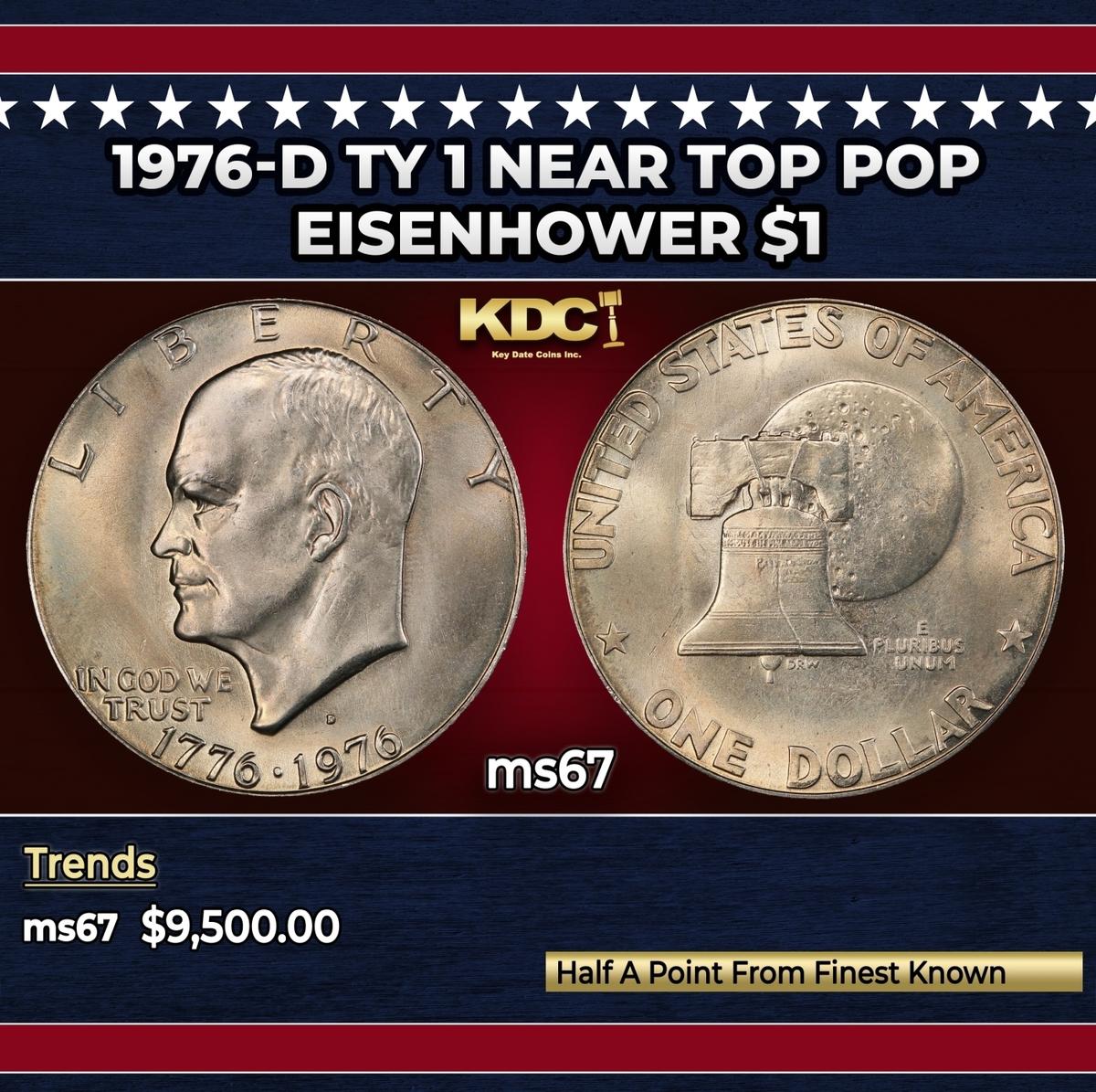 1976-d Ty 1 Eisenhower Dollar Near Top Pop $1 ms67 SEGS