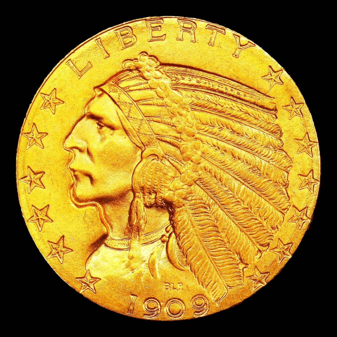 1909-p Gold Indian Half Eagle TOP POP! $5 ms66+ USCG