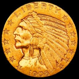 1908-d Gold Indian Half Eagle $5 ms64+ USCG