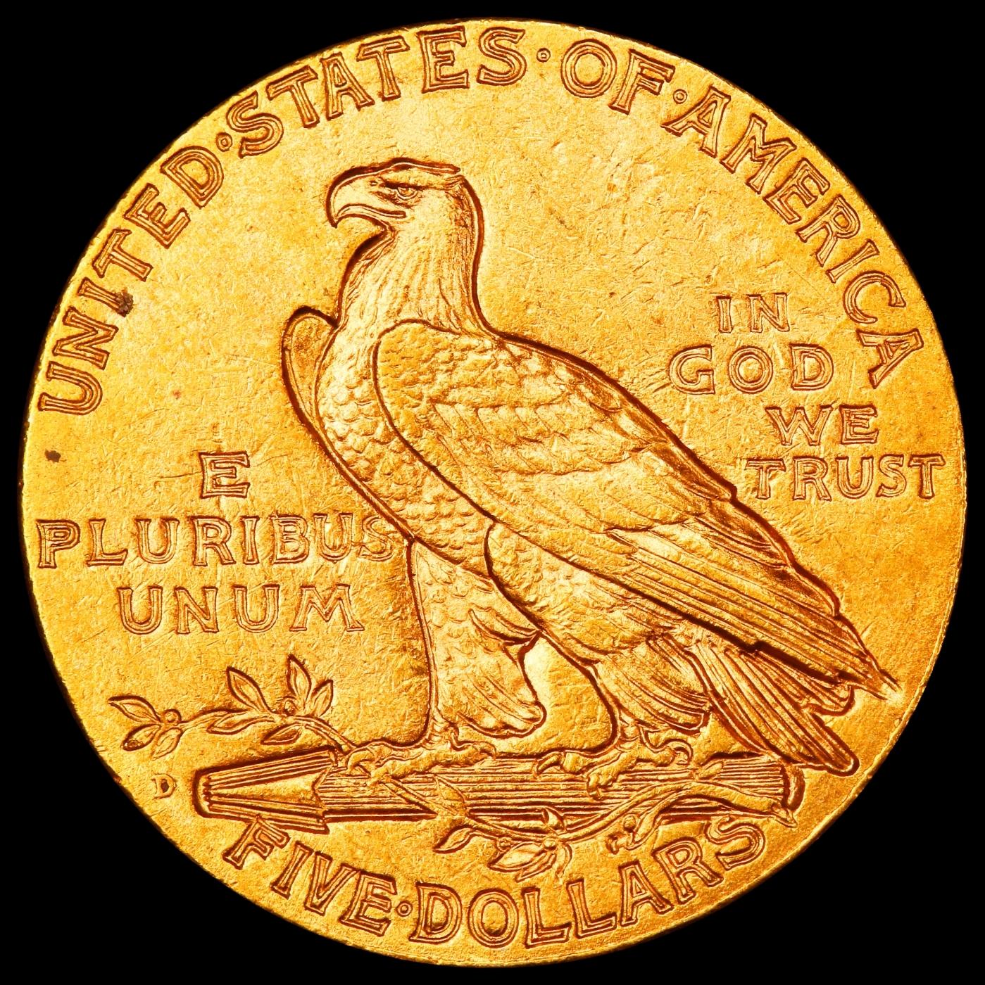 1908-d Gold Indian Half Eagle $5 ms64+ USCG