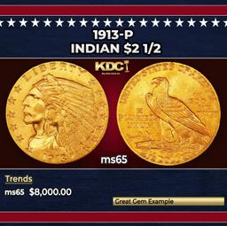 1913-p Gold Indian Quarter Eagle $2 1/2 ms65 SEGS