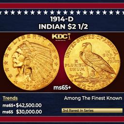 1914-d Gold Indian Quarter Eagle $2 1/2 ms65+ SEGS