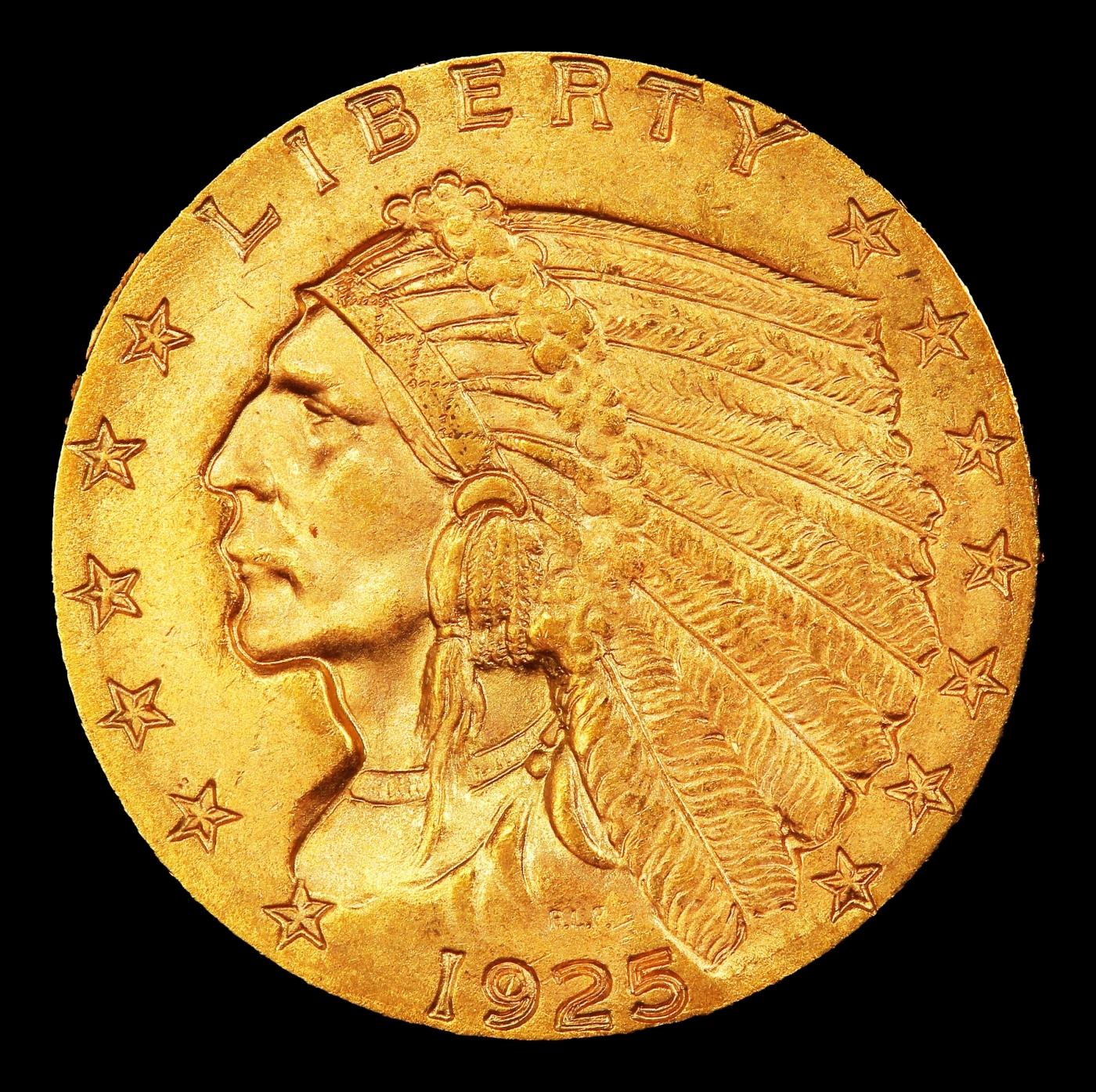 1925-d Gold Indian Quarter Eagle Near Top Pop! $2 1/2 ms66 USCG