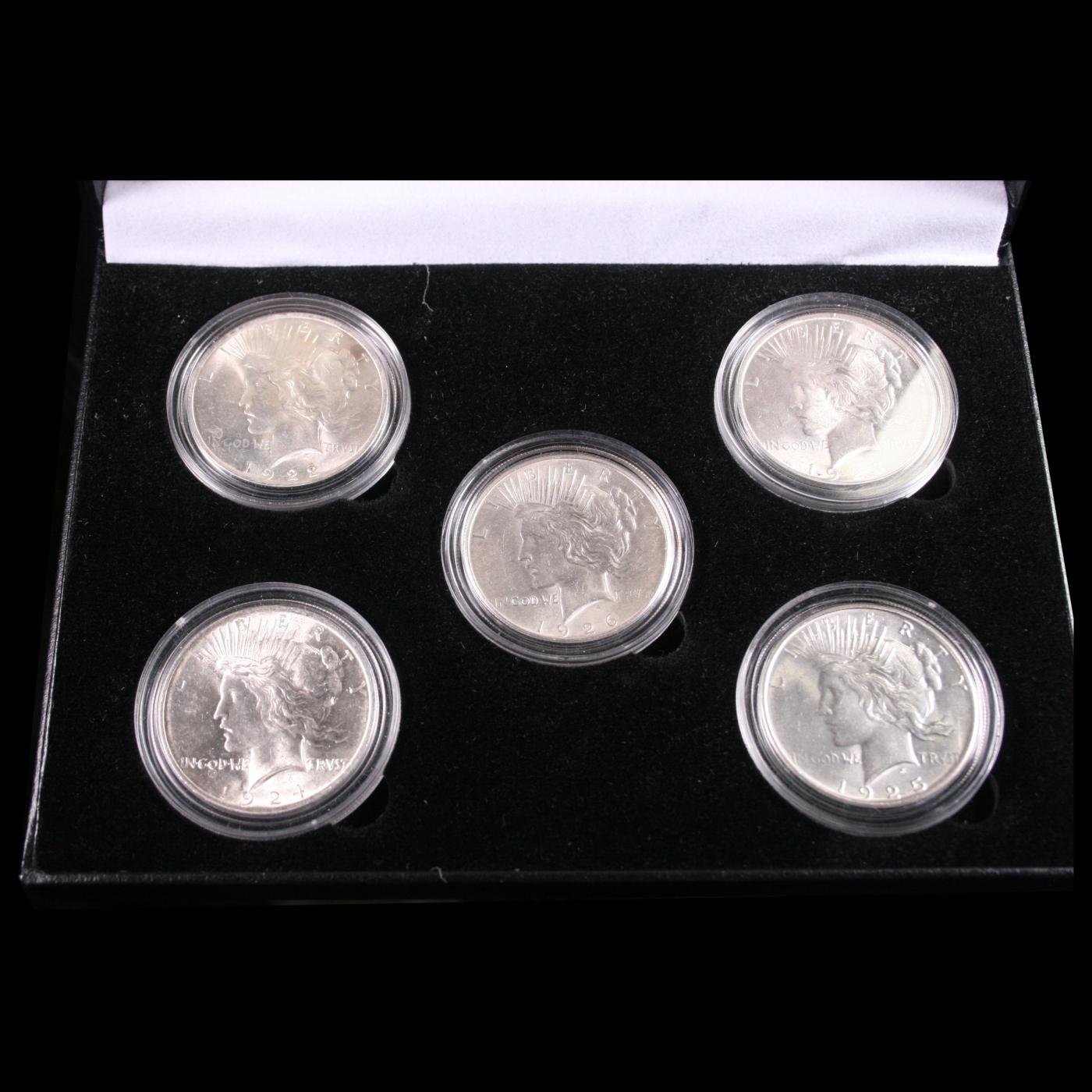 5x Coin Consecutive Peace Dollar Set 1922-1926-p ALL UNC, 5 Peace Dollars From Philly