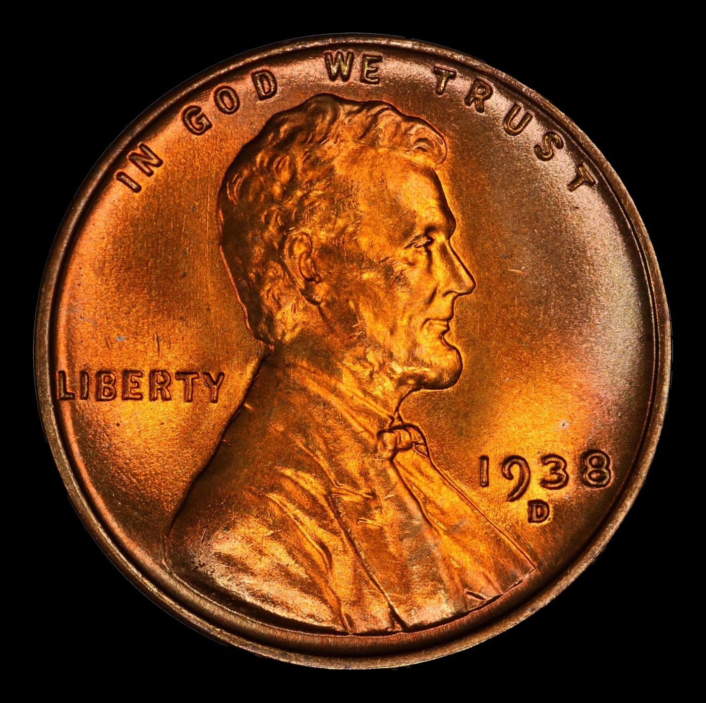 1938-d Lincoln Cent Near Top Pop 1c ms67+ rd SEGS