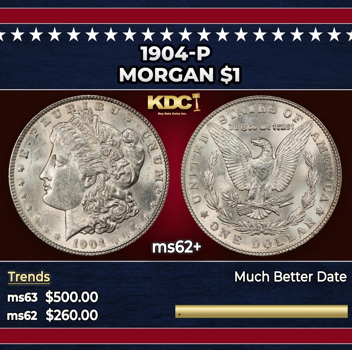 1904-p Morgan Dollar $1 Grades ms62+
