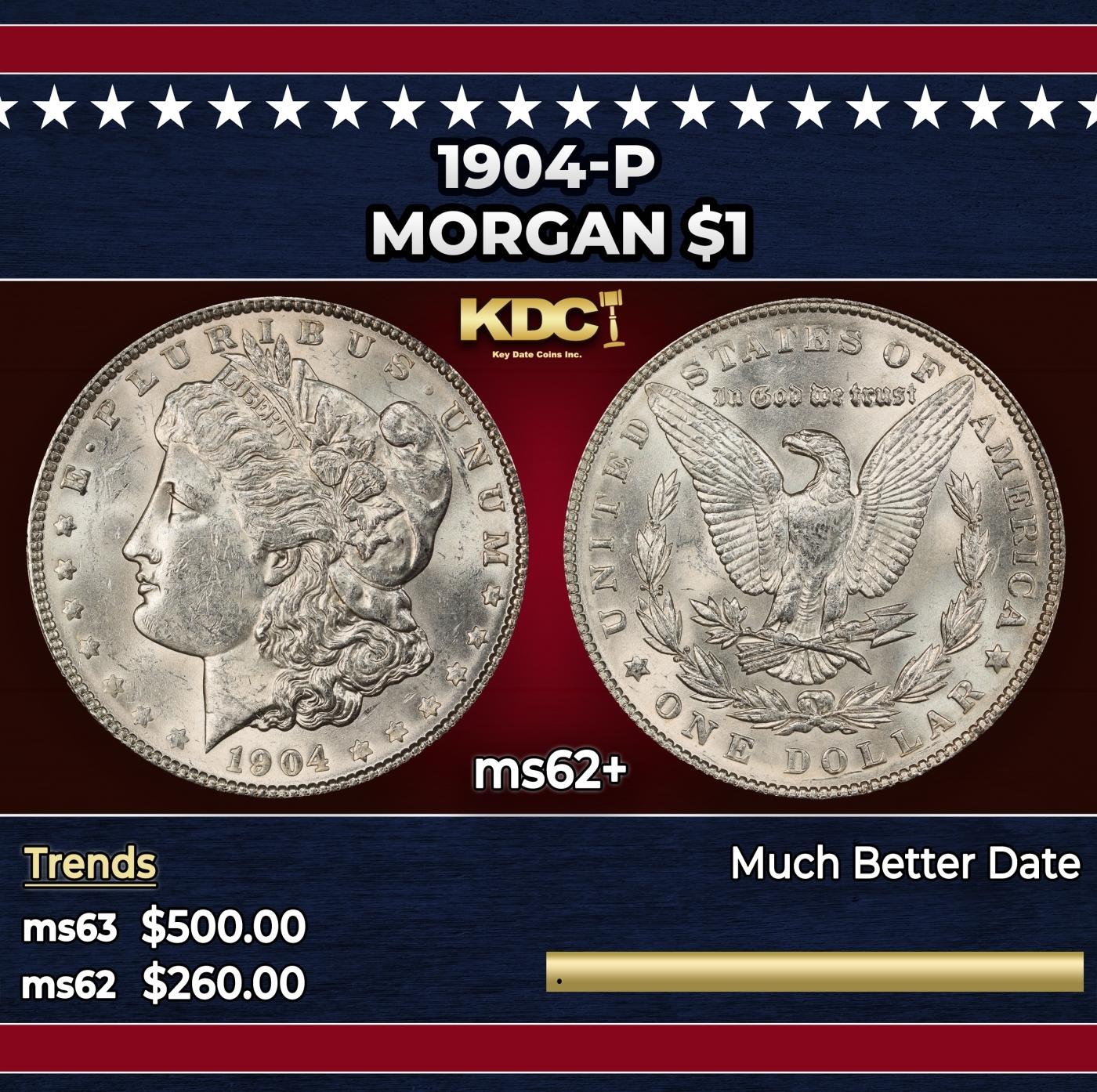 1904-p Morgan Dollar $1 Grades ms62+