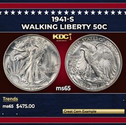 1941-s Walking Liberty Half Dollar 50c Grades ms65