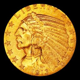 1913-p Gold Indian Half Eagle $5 ms64+ USCG