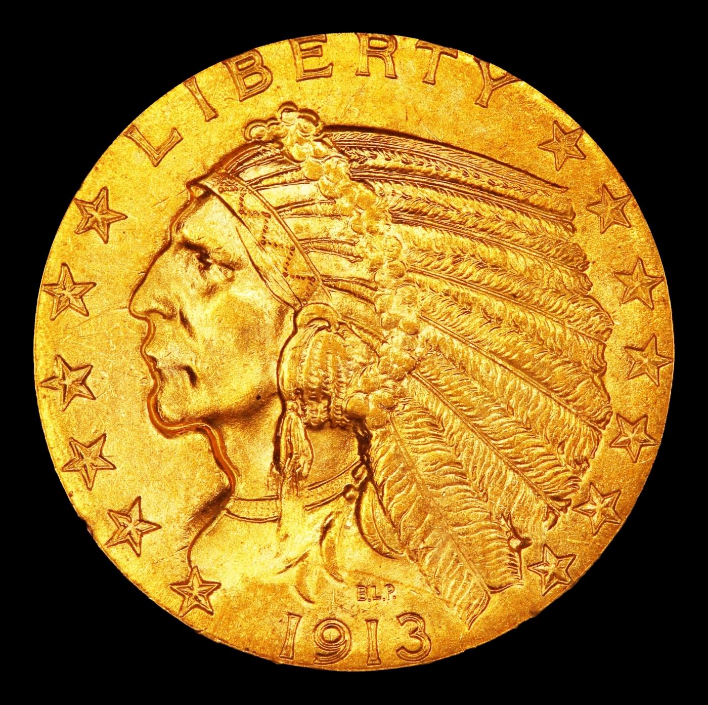 1913-p Gold Indian Half Eagle $5 ms64+ USCG