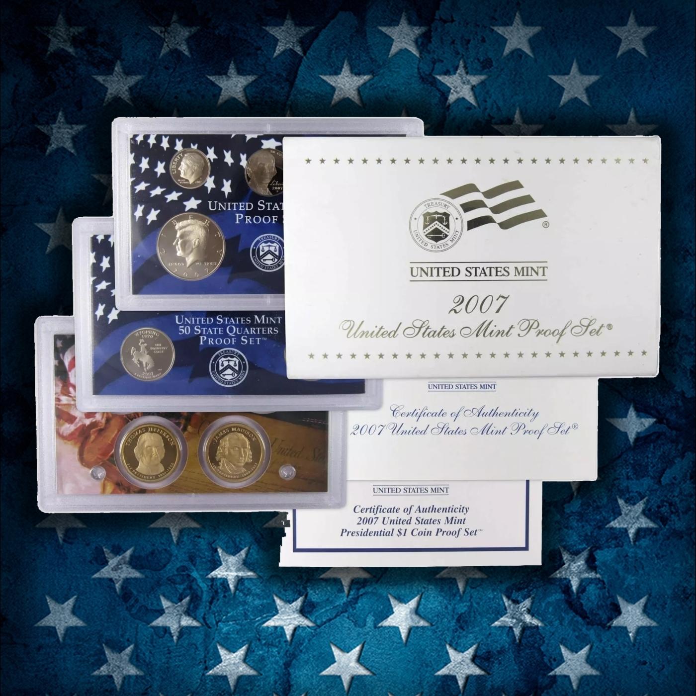 1999-2008 Proof Set Run - 109 Coins, Full 50 State Quarters Run 10 Complete Sets