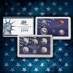 1999-2008 Proof Set Run - 109 Coins, Full 50 State Quarters Run 10 Complete Sets