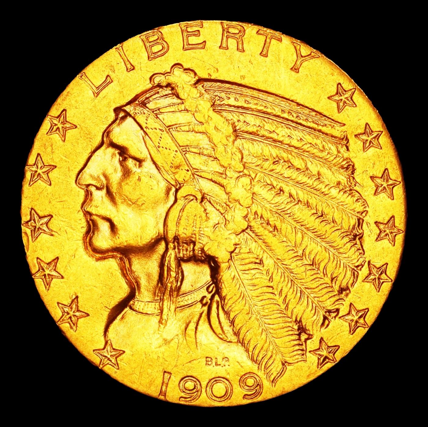 1909-s Gold Indian Half Eagle $5 ms64+ USCG