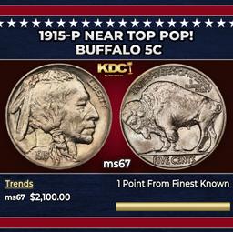 1915-p Buffalo Nickel Near Top Pop! 5c ms67 SEGS