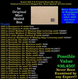 Sealed 2007 United States Mint Set in Original Government Shipped Box, Never Opened! 20 Coins Inside