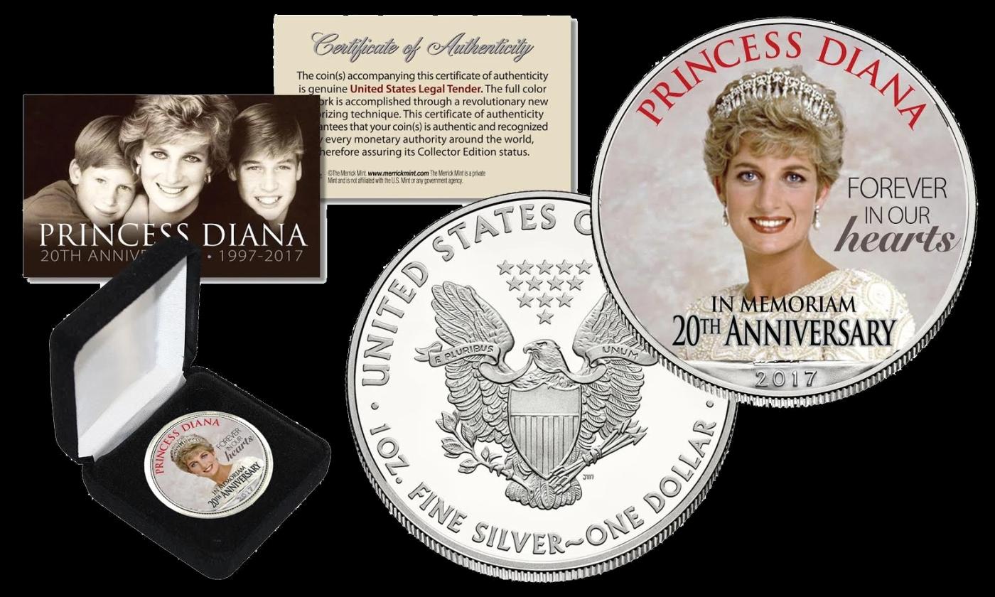 Princess Diana 1997-2017 Memorial 20th Anniversary 1oz Silver Eagle $1 w/ Display Box & COA Other To
