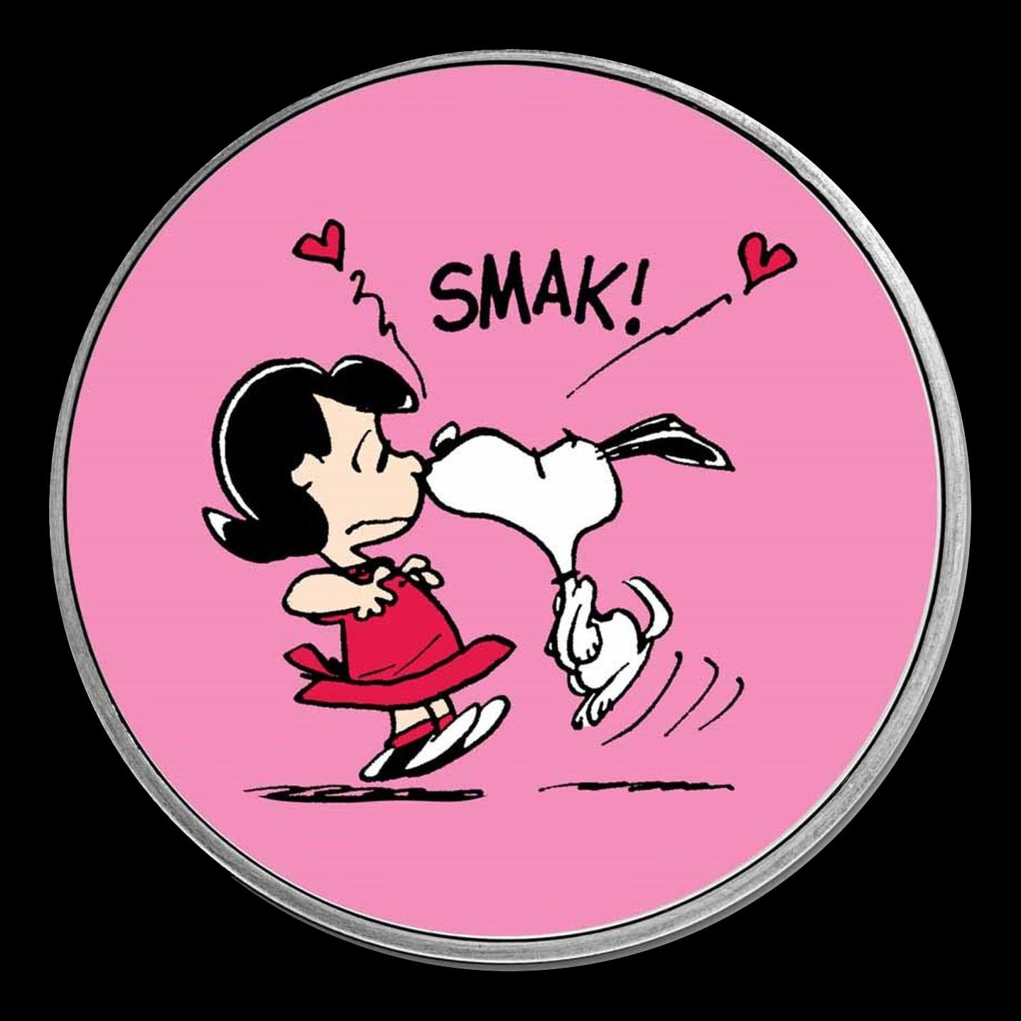 Snoopy Kissing Lucy "SMAK!" Peanuts Colorized Style - 1 oz Silver Round Round