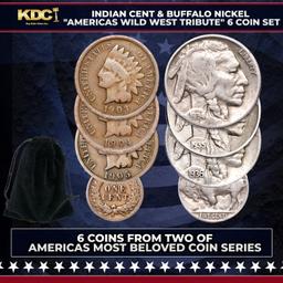 Indian Cent & Buffao Nickel "Americas Wild West Tribute" 6 Coin Set