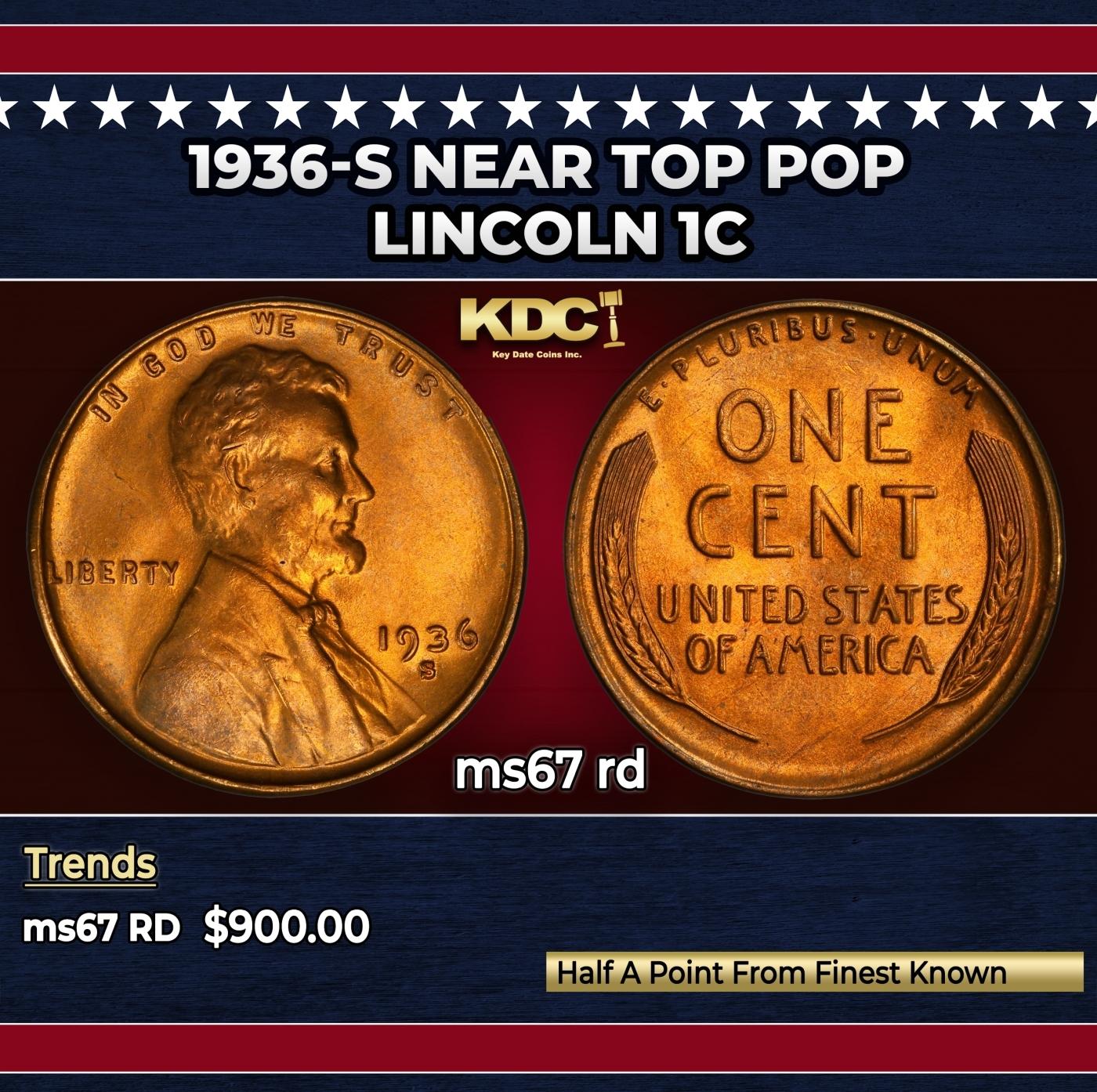 1936-s Lincoln Cent Near Top Pop 1c ms67 rd SEGS