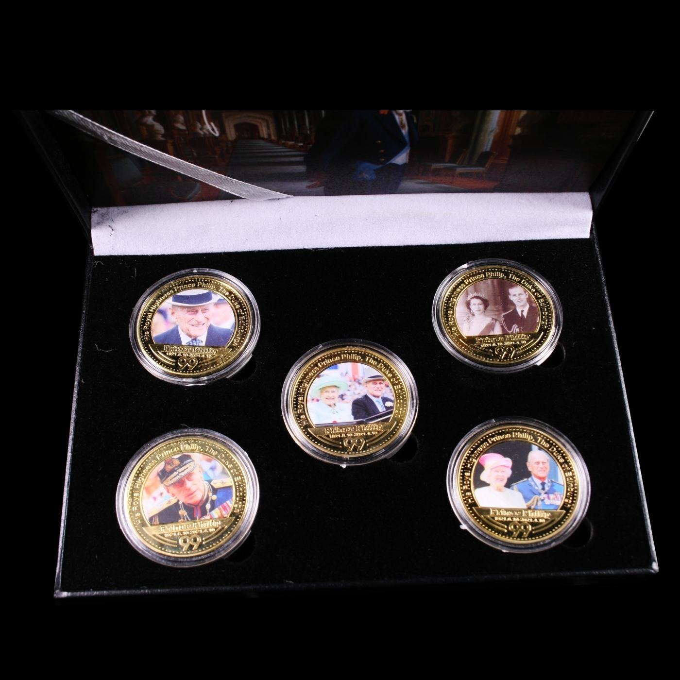 5 Coin Prince Philip Gold Plated Round Collection