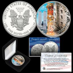 Colorized 9/11 WTC 18th Anniversary Commem 1oz Silver Eagle $1 Coin in Deluxe Box Other Toy