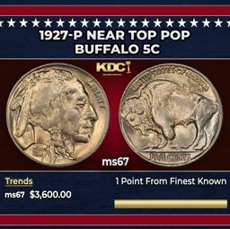 1927-p Buffalo Nickel Near Top Pop 5c ms67 SEGS